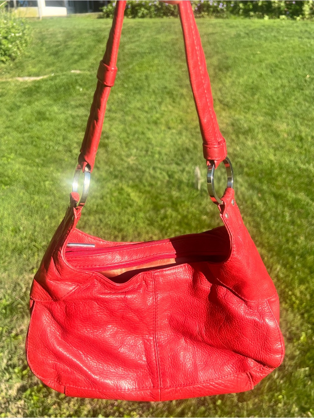 Red Leather Shoulder Bag - Women's Fashion Handbag